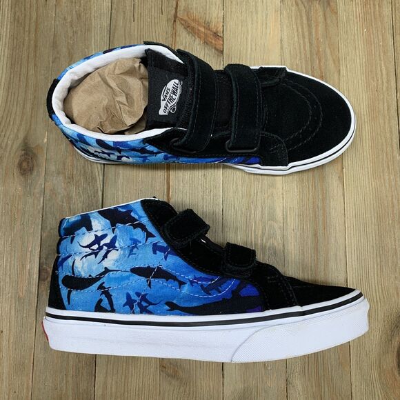 VANS® Kids US Size 2.5 Sk8-Mid Reissue V Shark Swim Sneakers Skater Black Blue - Picture 7 of 9